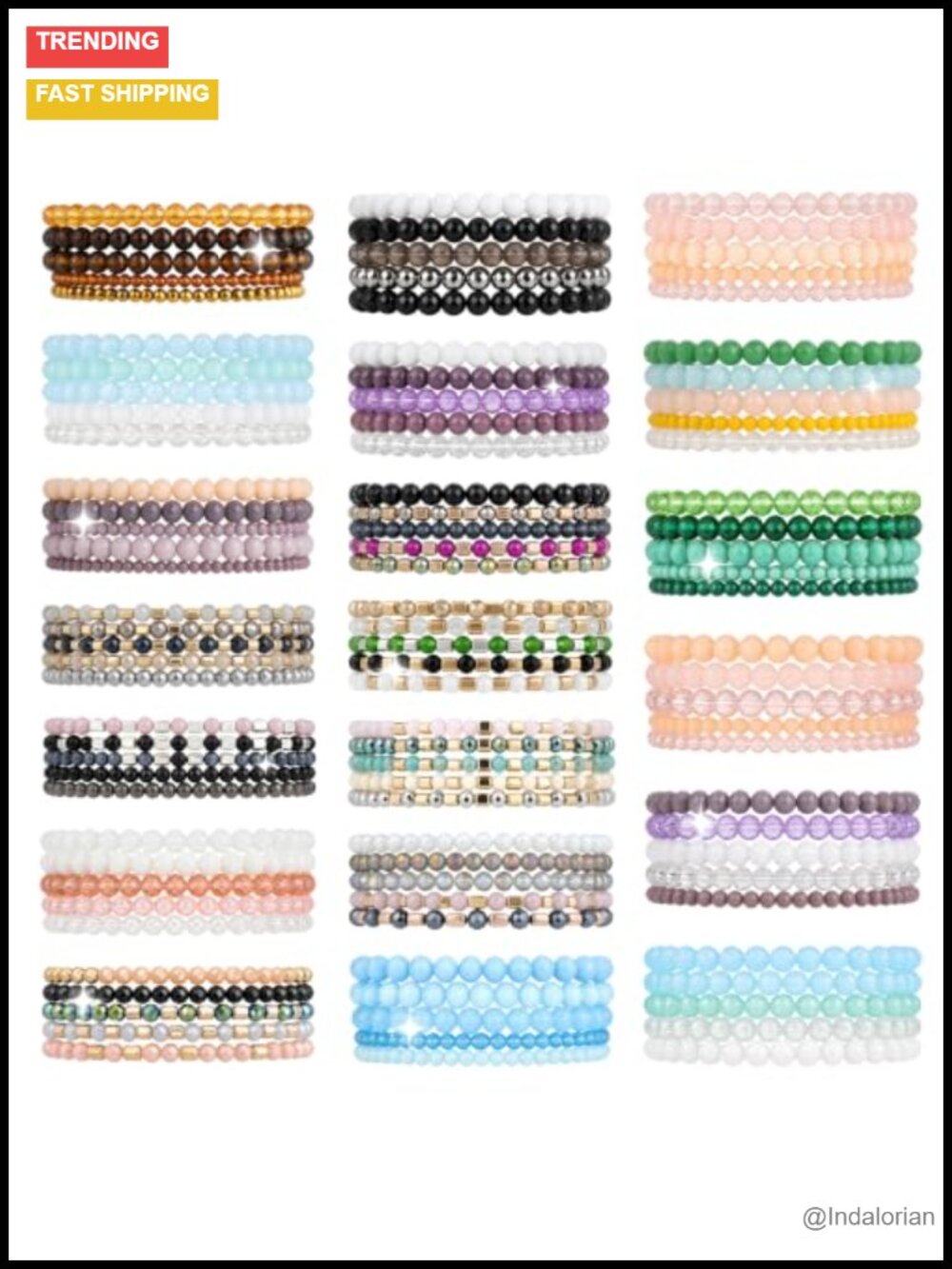 Boho Beaded Stretch Bracelets Set Stackable Crystal Beads